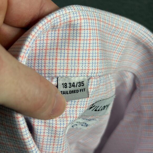 Twillory Dress Shirt Mens 18 34/35 Blue Orange Check Tailored Fit Safe Cotton - Picture 4 of 14